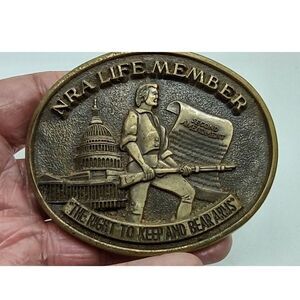 NRS Life Member "The right To Keep and Bear Arms" Jadco Solid Brass Belt Buckle
